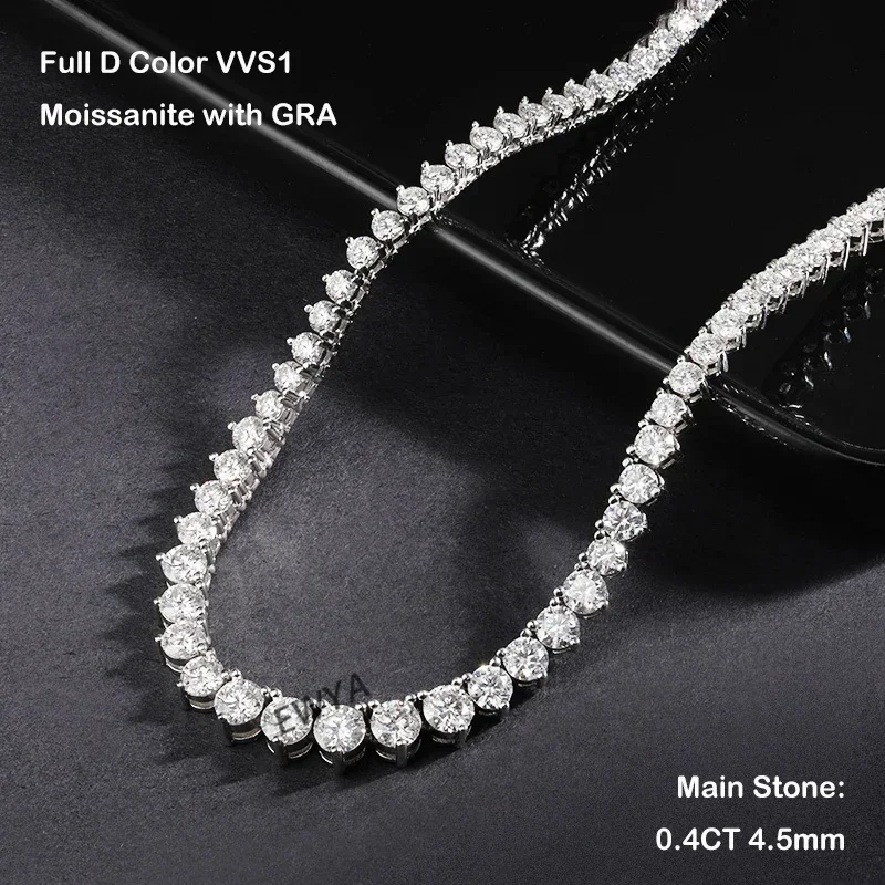 EWYA 3 Claw 0.4CT 4.5mm Gradient Full D Color Moissanite Diamond Tennis Necklace for Women 925 Silver GRA Certified Neck Chain - Image 3