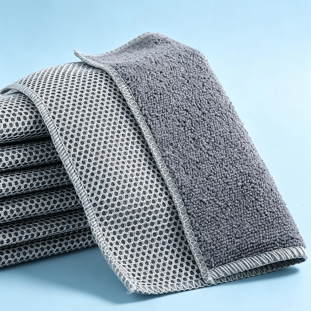 Double Layer Steel Wire Dish Cloth Super Fine Fiber Cleaning Cloth MultiFunctional Dish Towel Suitable for Home Kitchen Cleaning