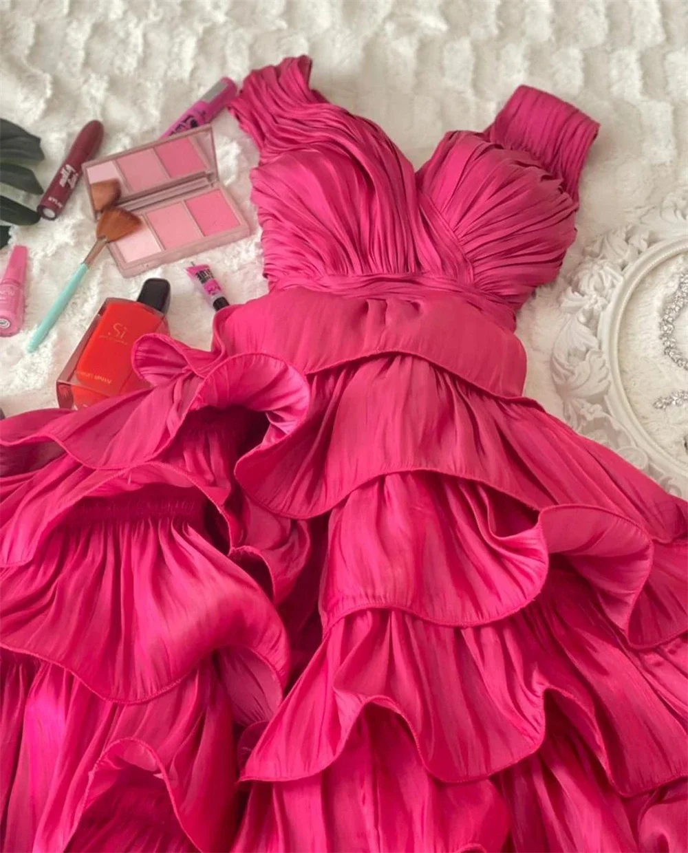 Customized  Fashion V-neck Ball Gown Quinceanera Layered  Flowers Chiffon Occasion Evening   vestidos de graduación image 6
