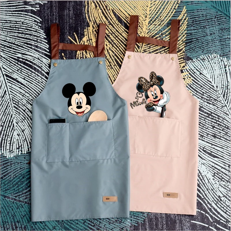 MickeyMinnie Mouse Kitchen Apron Waterproof Ladies Men Home Aprons Cute Wipeable Oil Resistant Baking BBQ Restaurant Cafe Aprons