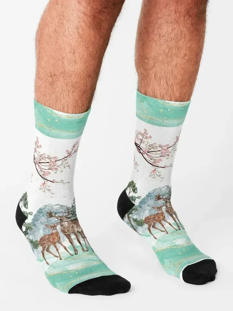 Raindeers in Winter ? Socks anti slip football halloween custom sports cotton Men's Socks Women's