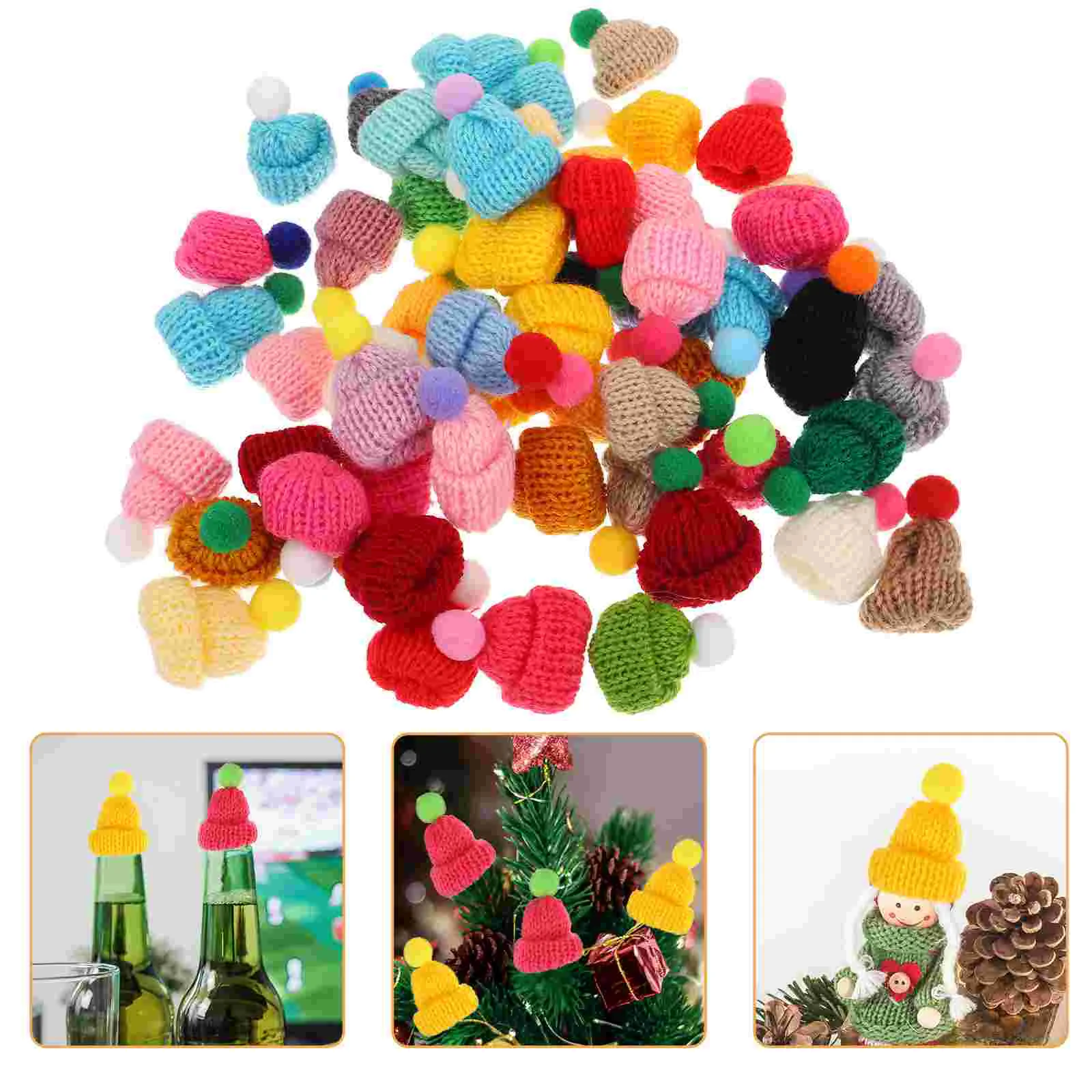 55pcs DIY Mini Hats Decorations Knitting Hat Toys Handmade Craft Supplies for Kids Girls (Mixed Color)