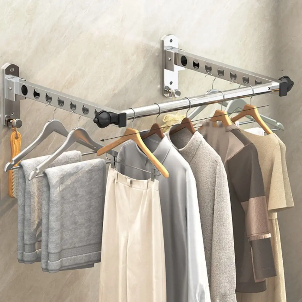

6/8/10 Holes Wall Mounted Clothes Hanger Stainless Steel Non-Punching Drying Rack Space Saving Foldable Folding Drying Racks
