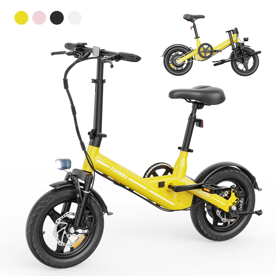 14' Folding City Electric Bicycle 1000W Peak Adult Students Commuter E-Bike 350W Motor 7.8Ah Battery Shock Absorbing Fork Mini Ebike Max 27km/h 10-12km Range Suitable Mechanical Disc Brakes For Outdoor Use Parks Camping Black Pink White image 5