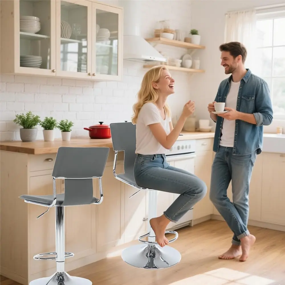 Grey Bar Height Chairs, Swivel Barstools With High Backrest, Bar Stools Set Of 2 For Kitchen Counter, Coffee Bar, Breakfast