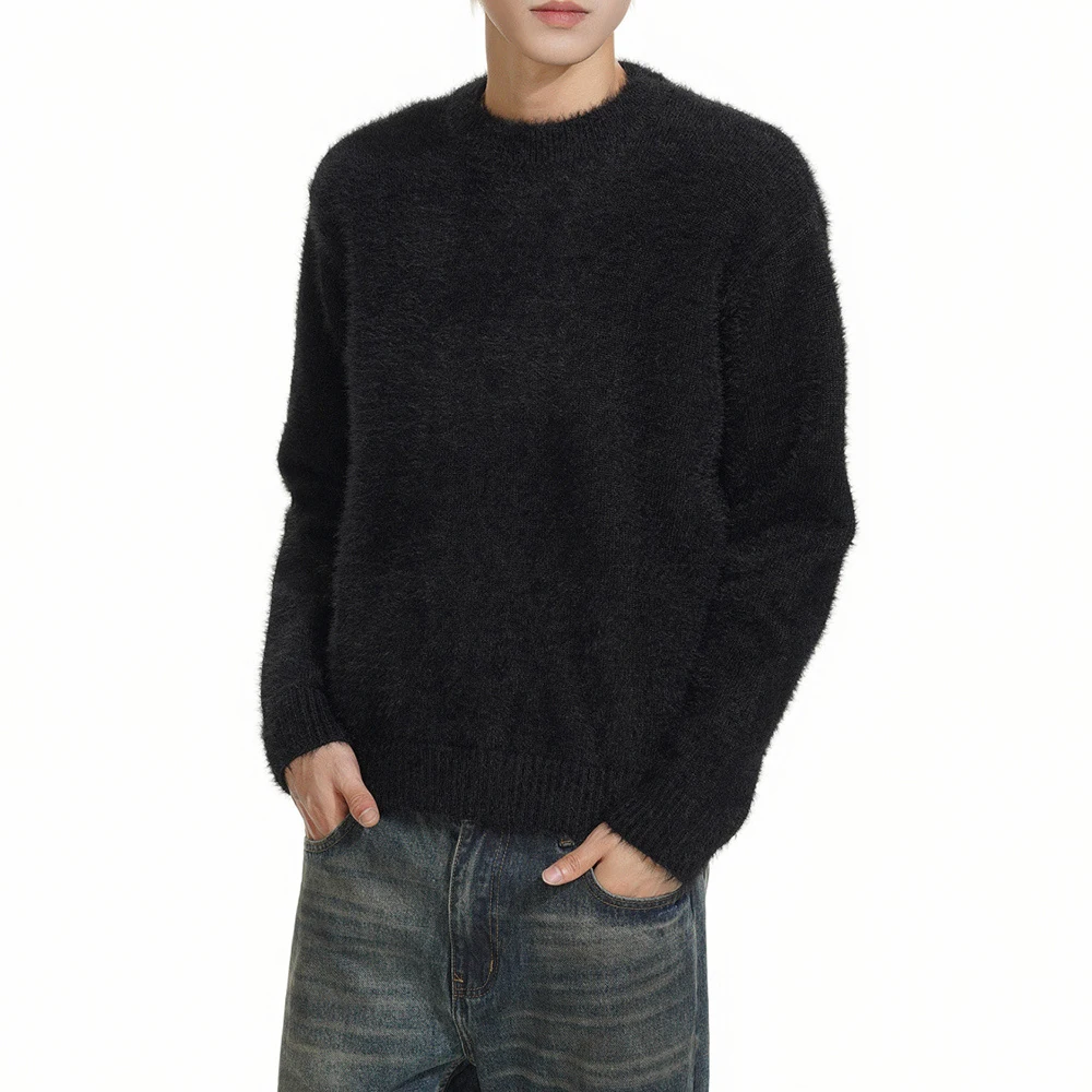 Faux Mink Plain Couple Knitwear Autumn Streetwear Fashion Youth Outdoor Warm Comfort Urban Soft City Boy Sweater 2026 Unisex