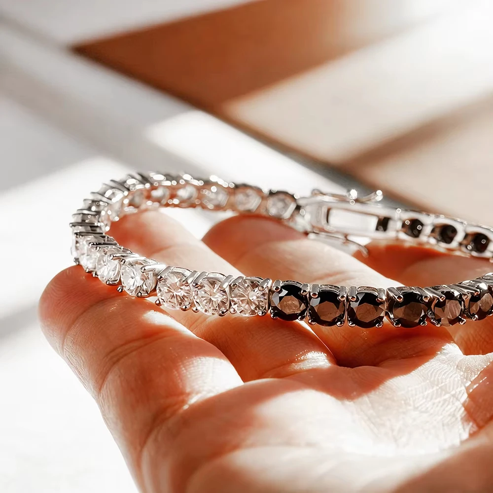 3mm 4mm 5mm 6.5mm Black & White Moissanite Tennis Bracelet 100% S925 Sterling Silver Fashion Hand Chain For Women Men Jewelry
