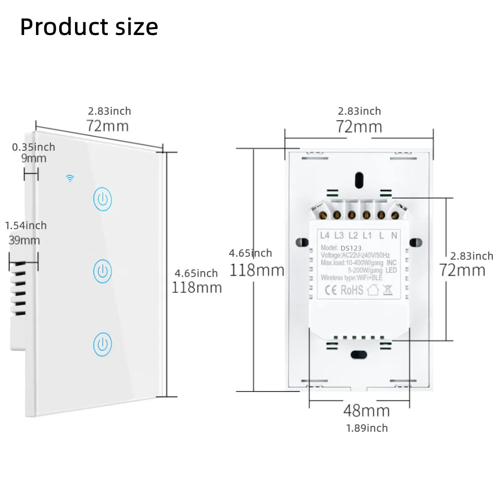 Cerhot Tuya Smart Wifi Touch Switch No Neutral Wire RF Wall Light Switch 1/2/3/4 Gang Support Alexa Google Voice Smart Life APP