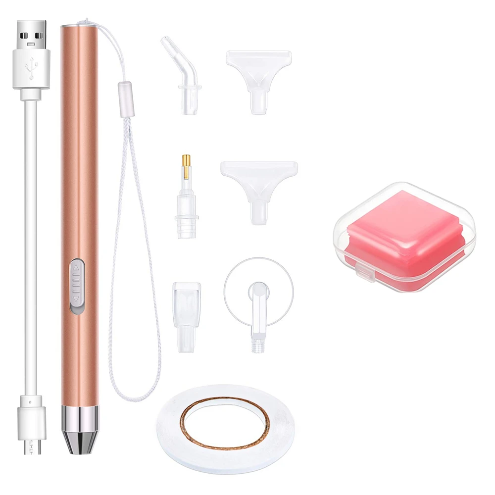 

LED Diamond Painting Tools Set USB Rechargeable Embroidery 5D Drill Pens DIY Light Point Pen with Wax Mud Clay Storage Case