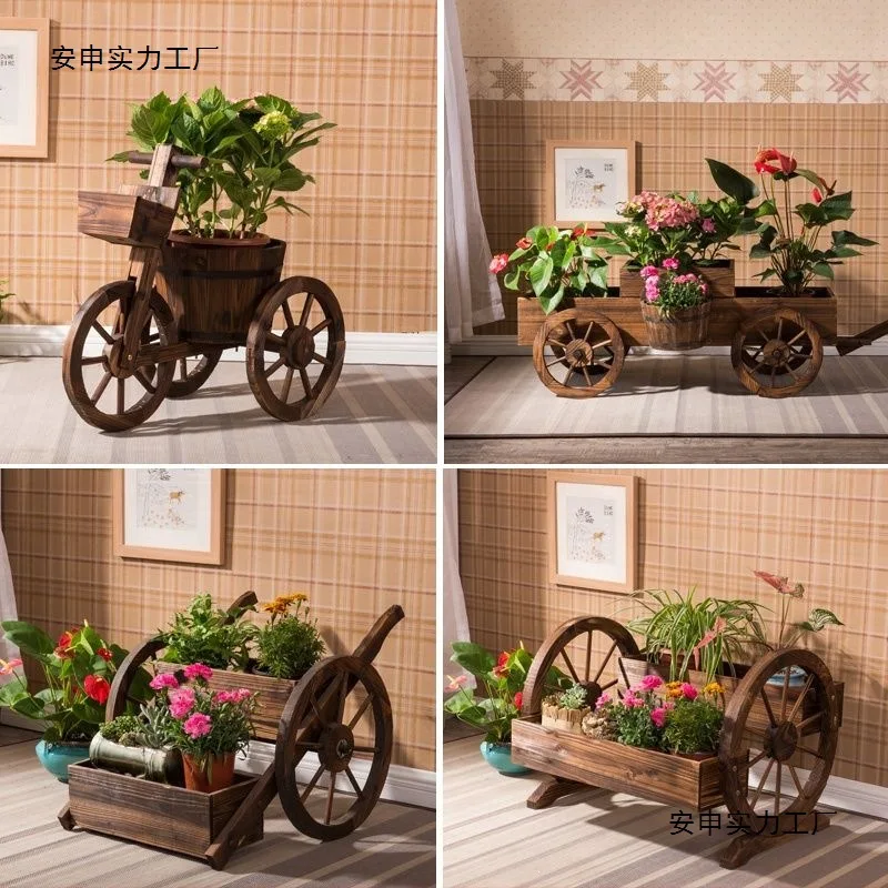 DSA Solid Wood Float Outdoor Garden Courtyard Potted Plant Balcony Wooden Flower Stand Solid Wood