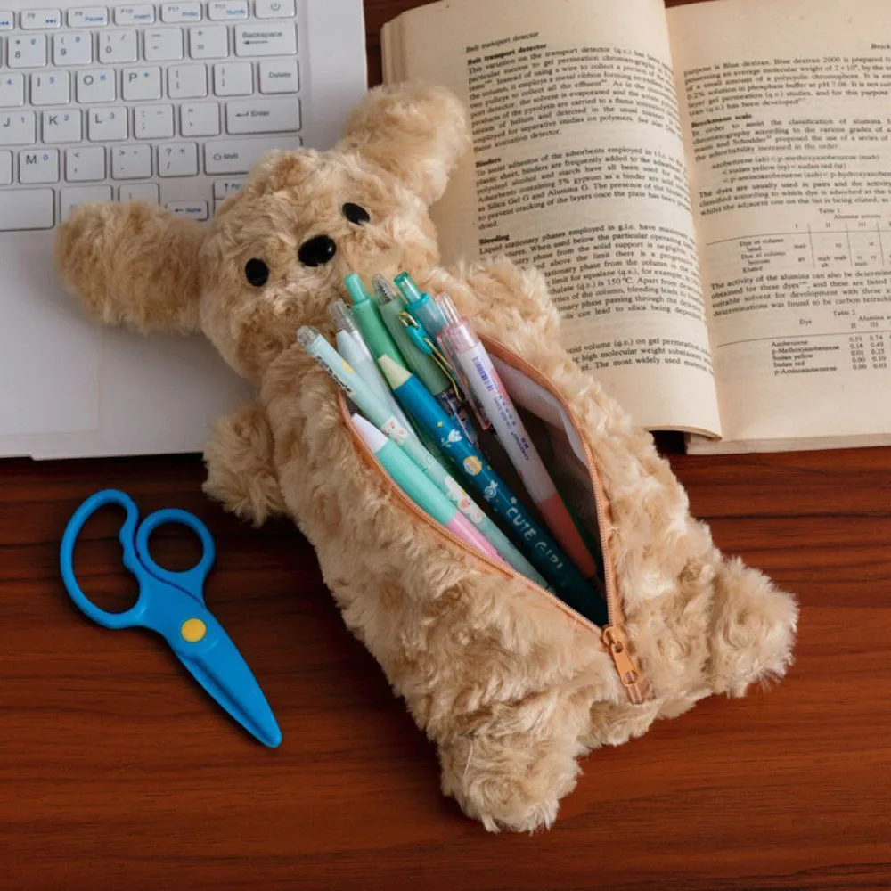 Teddy large capacity pencil case, cute 3D doll, student stationery storage bag, gift, desktop decoration