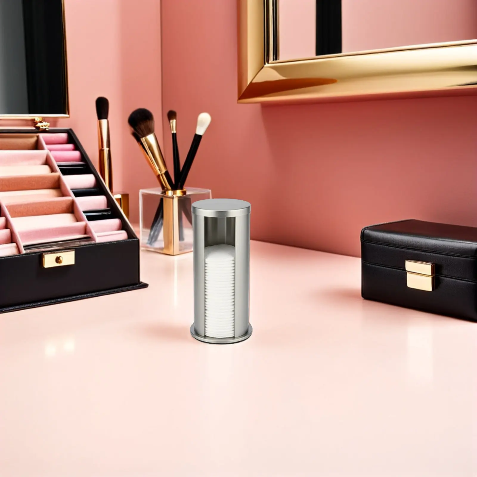 Stainless Steel Makeup Pad Holder Circle Cotton Storage Box Bathroom Vanity Organiser Clear Cotton Rounds Dispenser