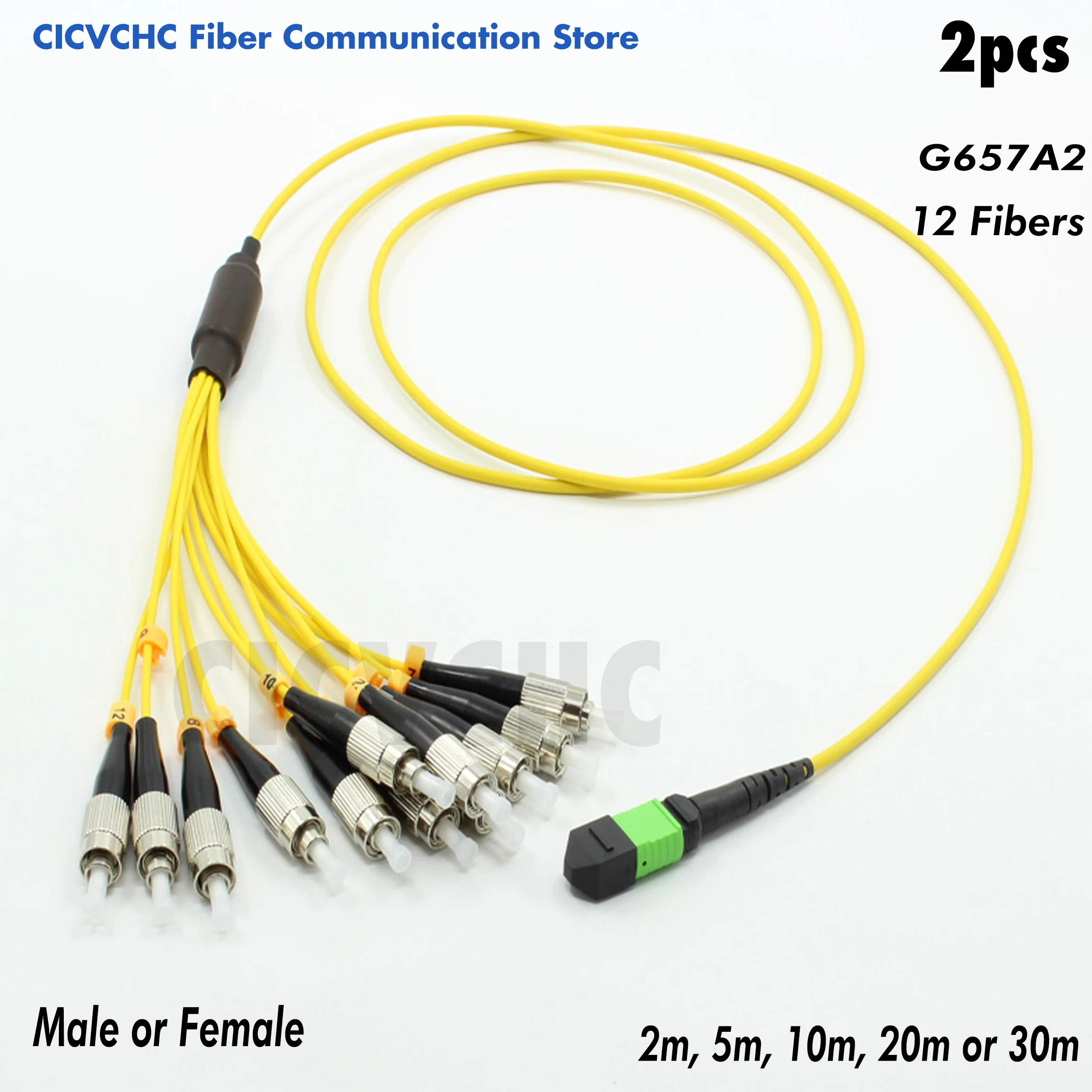

2pcs 12 fibers MPO/APC Fanout FC/UPC, SM Elite Low loss Male, Female, 2.0mm cable, MPO Assembly