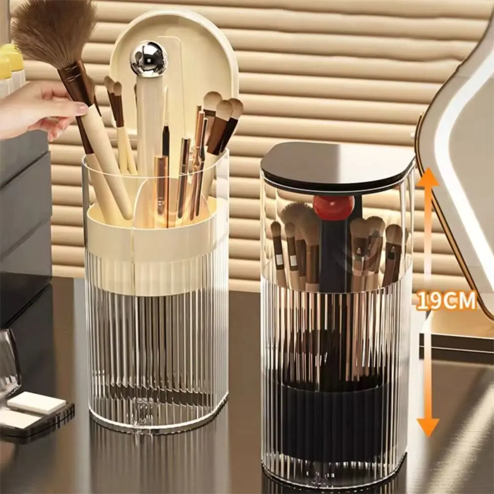 Automatic Lifting Makeup Brushes Holder with Lid Dustproof Lipstick Eyebrow Pen Holder Large Capacity Transparent