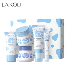 LAIKOU Milk Skin Care Set Sunscreen Facial Cleanser Face Whitening Creams Eye Cream Moisturizing Face Care Kit 5Pcs Sets