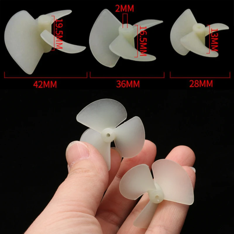 2Pairs Hard Nylon Tri-Blades Propeller D36/42/28mm Shaft Hole 2mm CW CCW Prop/Screw for DIY RC Model Electric Boat Spare Parts