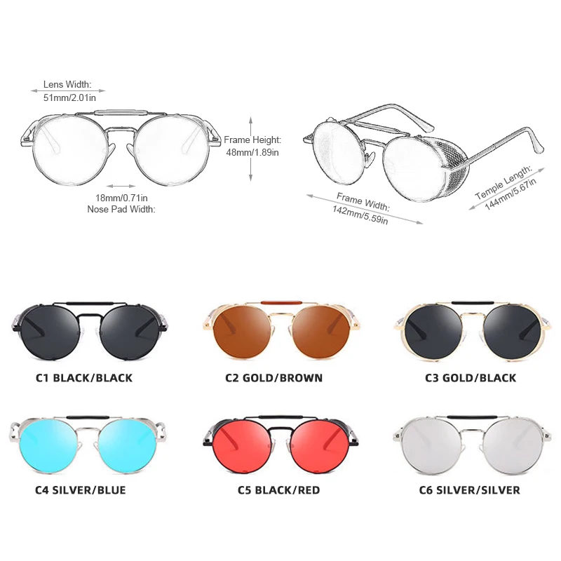Retro Steampunk Sunglasses Men Women Classic Round Metal Male Sun Glasses Vintage Outdoor Travel Shades