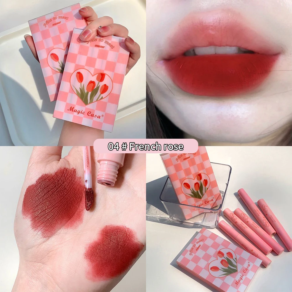 1 Set Liquid Lipstick Waterproof Lasting Non-Stick Cup Red Brown Lip Gloss Velvet Matte Moisturizing Mousse Lip Mud Cosmetics