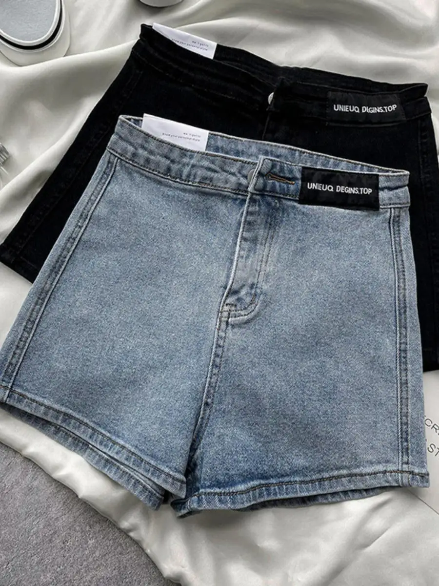 

Облегающие джинсовые орты с высокой талией. Женская модная летняя верхняя одежда. Широкие шорты трапециевидной формы. Тонкие эластичные универсальные орты.