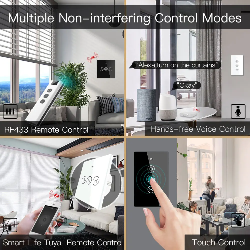 ZigBee RF Smart Touch Curtain Switch Roller Blinds Shutter Tuya Smart App Wireless Control Relay Status Works with Alexa Google