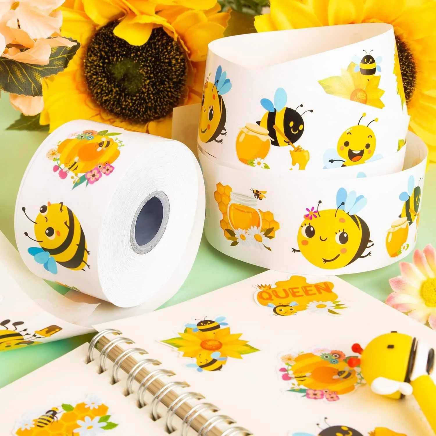 500 Stuks/1 Rolls 2.5 Cm/1 Inch Gele Bee Bloemvormige Sticker Decoratie Geschenkdoos Sticker Label briefpapier Sticker