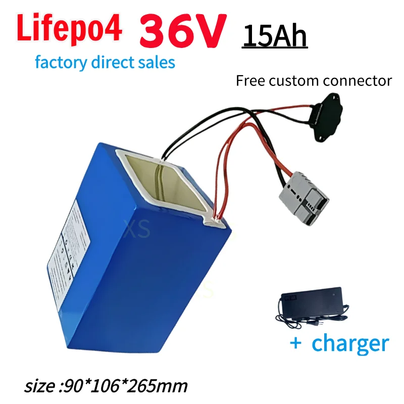 

XS customize lithium 36v 15ah lifepo4 rechargeable battery BMS 12S for 350W 500w go cart scooter bike + 2A charger