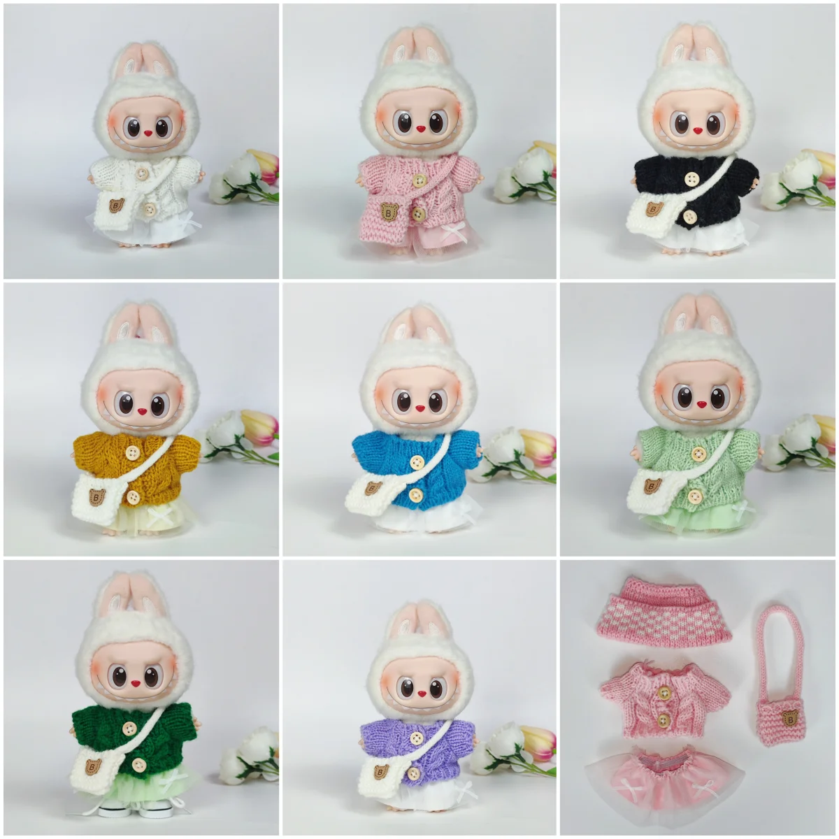 

Одежда для кукол Labubu 17 см — подвеска для лица из винила Sweet Macaron