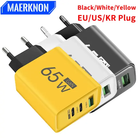 고속 충전기 총 65W USB GaN 유형 C PD 빠른 고속 휴대 전화 벽 어댑터 멀티 3 포트 한국어 IPhone Huawei Xiaomi