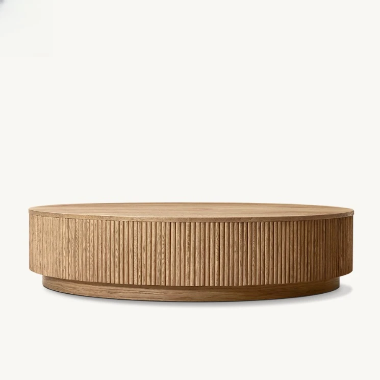 French retro minimalist coffee table, American minimalist living room home round coffee table, oak tea table furniture