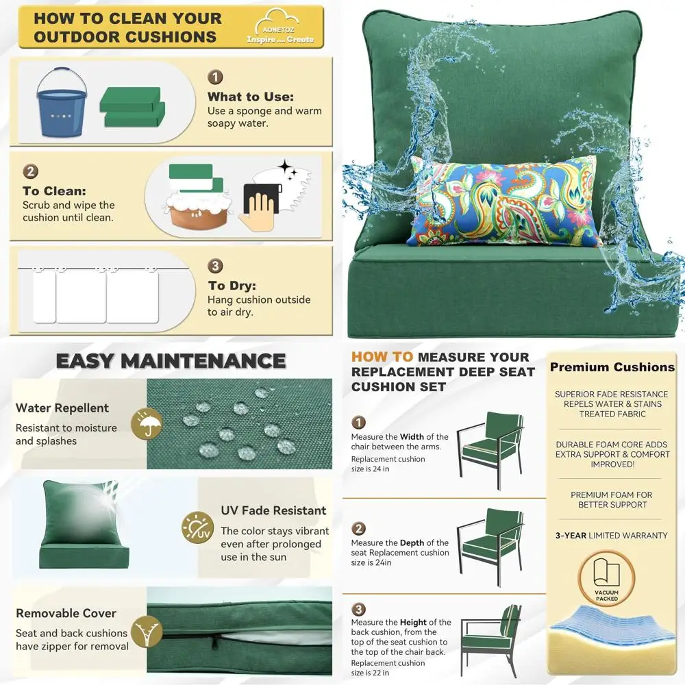 

Комплект из 24 квадратных уличных подушек для глубоких сидений, ткань из олефина, съемный чехол, водонепроницаемый и устойчивый к выцветанию