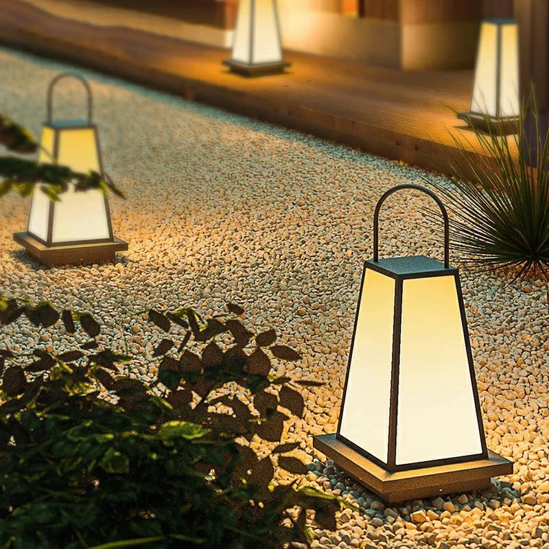 Outdoor Waterproof Acrylic LED Floor Lamps Modern Black Stainless Steel Handheld Lights Garden Villa Aisle Hotel Lawn Luminarias