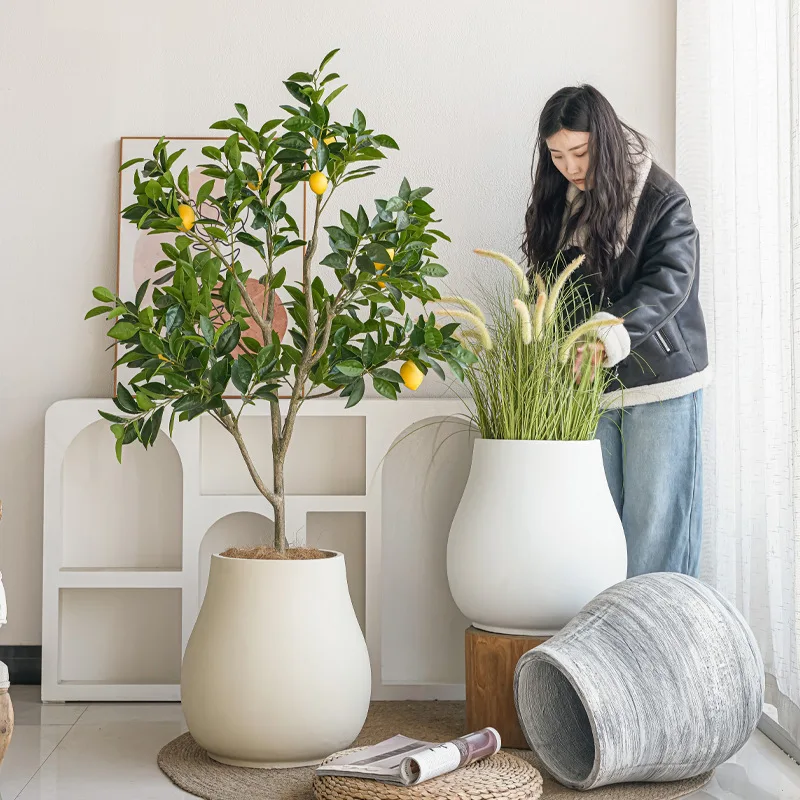Floor-to-ceiling large flower pot minimalist spherical soft furnishing king king-size flower pot living room B & B shopping mall