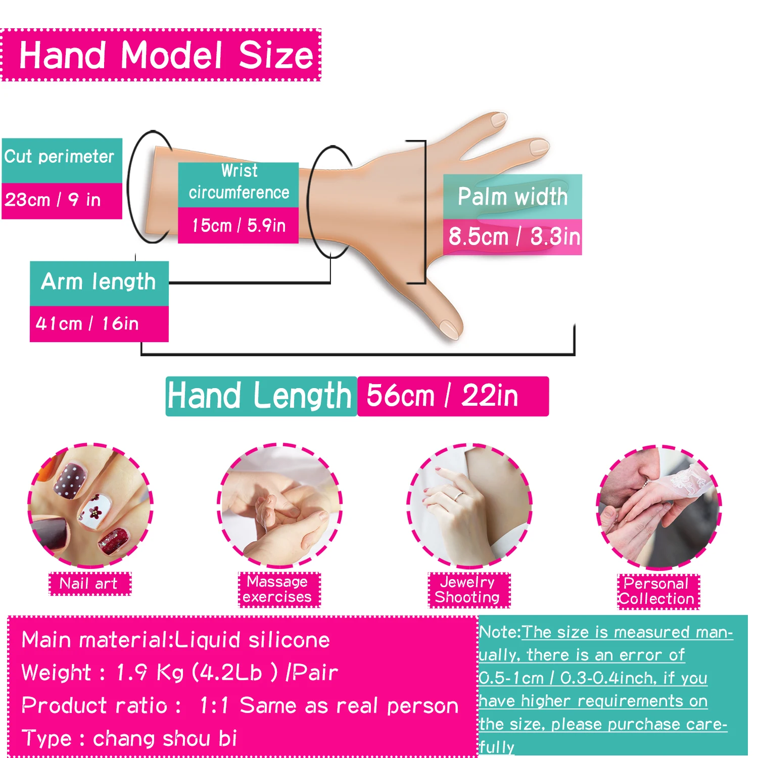 Female Nail Practice Hand Finger Bendable Long Hand Mannequin Arm Soft TPE Hand Model For Photograph Jewelry Display LAM01