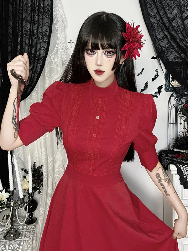 Abito rosso di Halloween Costume cosplay Abiti gotici Tuta da donna slim fit Rojita giapponese Maniche lunghe Abiti a vita alta