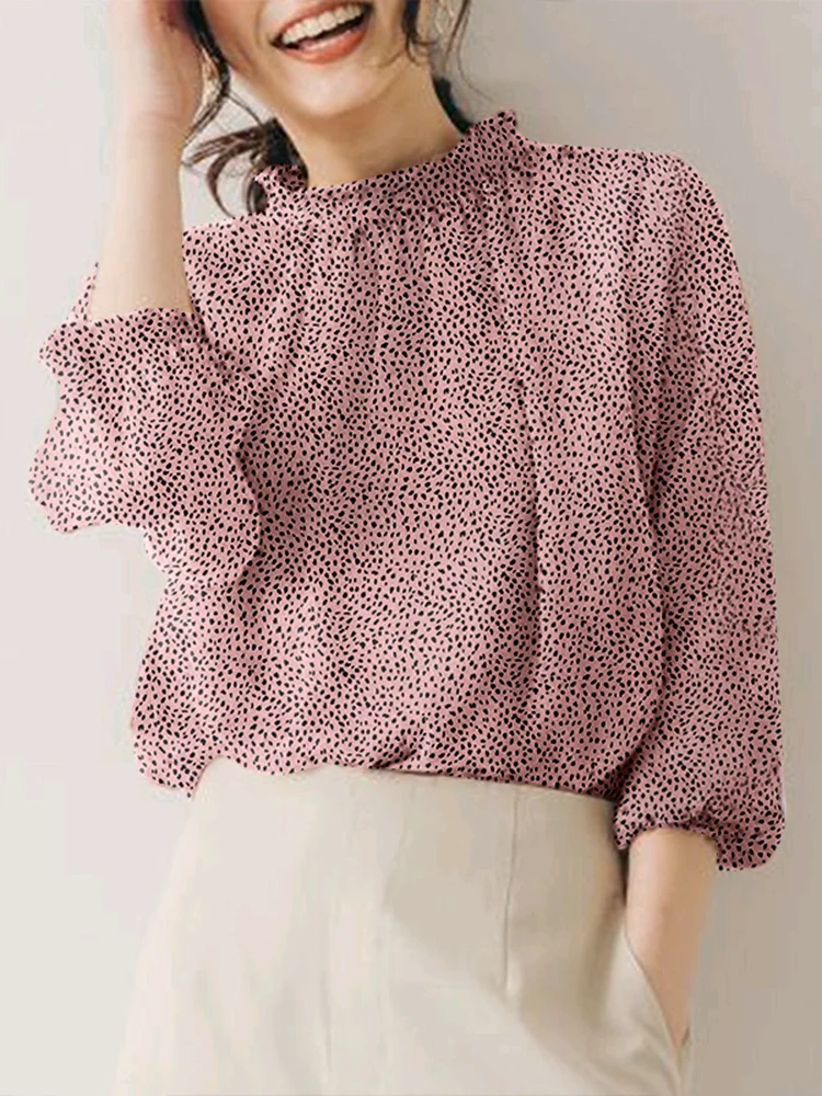 ZANZEA Women Long Sleeve Chiffon Blouse Fashion Casual Solid Stand Pullover Chemise 2023 Spring Office Lady Tops Tunic Oversized
