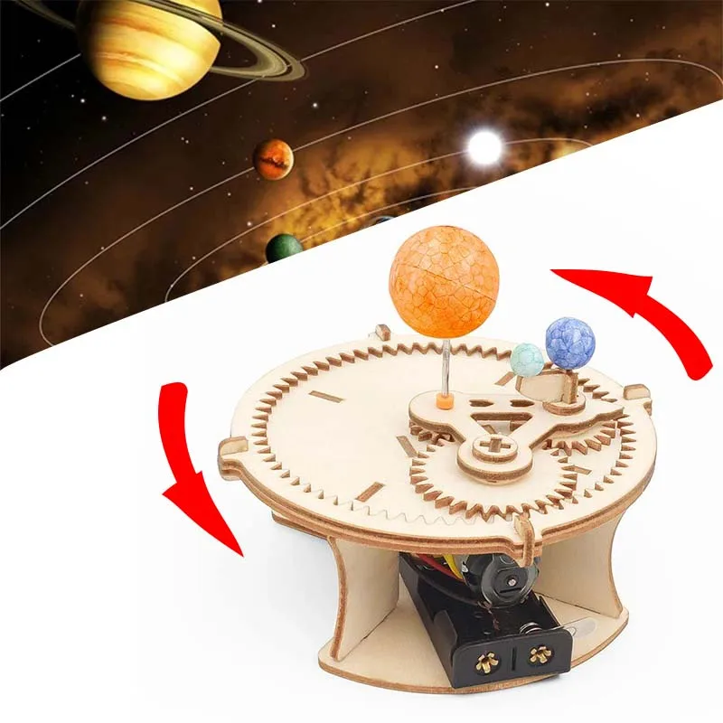 DIY Solar System Model Kit Wooden Puzzle Mechanical Set Assembling Sun Earth Moon Planet Educational Science Toys for Kids Gifts