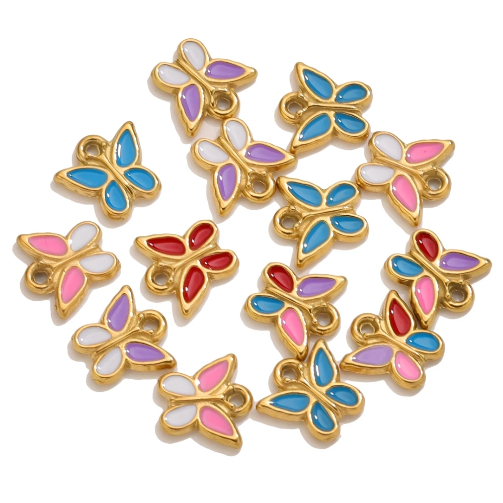

5pcs Stainless Steel Enamel Butterfly Charms Colorful Small Pendants for DIY Women's Necklace Earrings Jewelry Making Wholesale