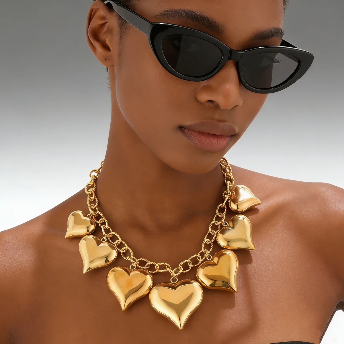 

SOVOB Trend Gold-plated Large Heart Pendant Necklaces For Women's Charm Choker Necklace Stainless Steel Jewelry Decoration Gifts