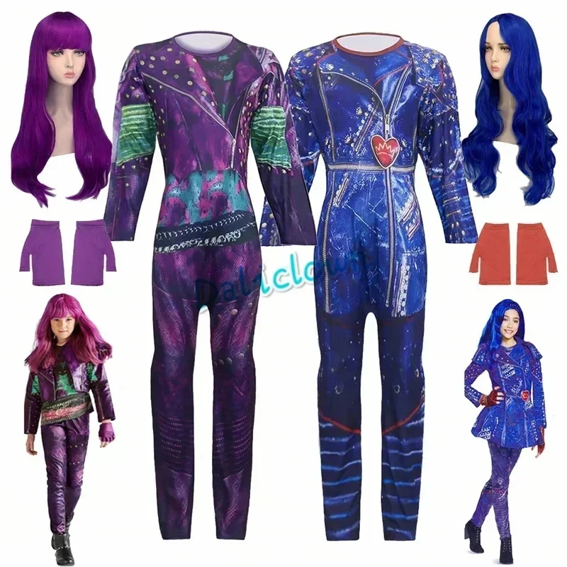 ❤ 2026 ★ Disfraz de Evie Mal de Descendants para niñas, ideal para fiestas de cumpleaños, Purim, Carnaval, Halloween, con peluca, disfraz infantil. ❤