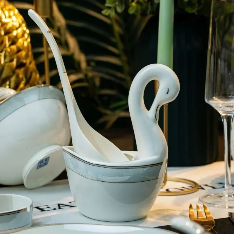 q-4  ceramic bone china dishes and plates set, 52 household high-foot lig luxury housewarming gifts