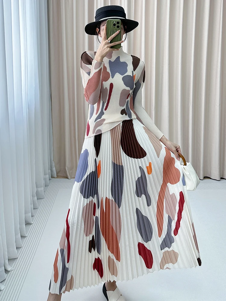 

Креативный принт, женский комплект из двух предметов, осенняя новинка, юбка с плиссировкой, полиэстер, для женщин 35-39 лет, бренд Sanza Art