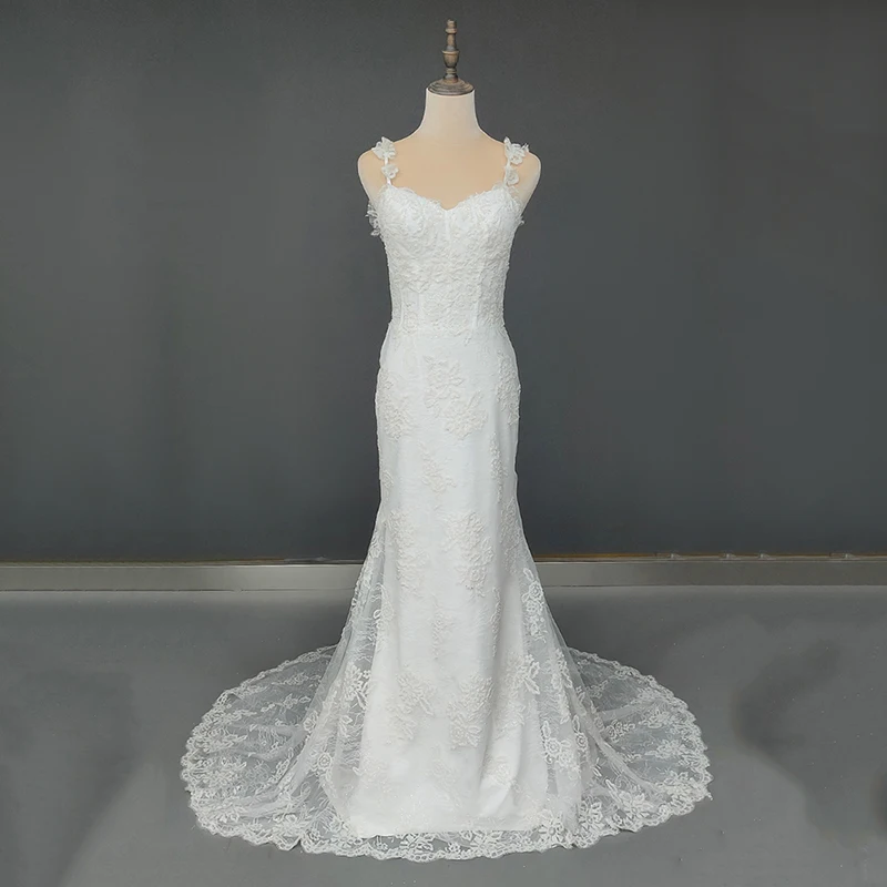 AnXin SH – robe de mariée sirène en dentelle blanche, Vintage, rétro, bretelles spaghetti, petite fleur, trompette de mariée