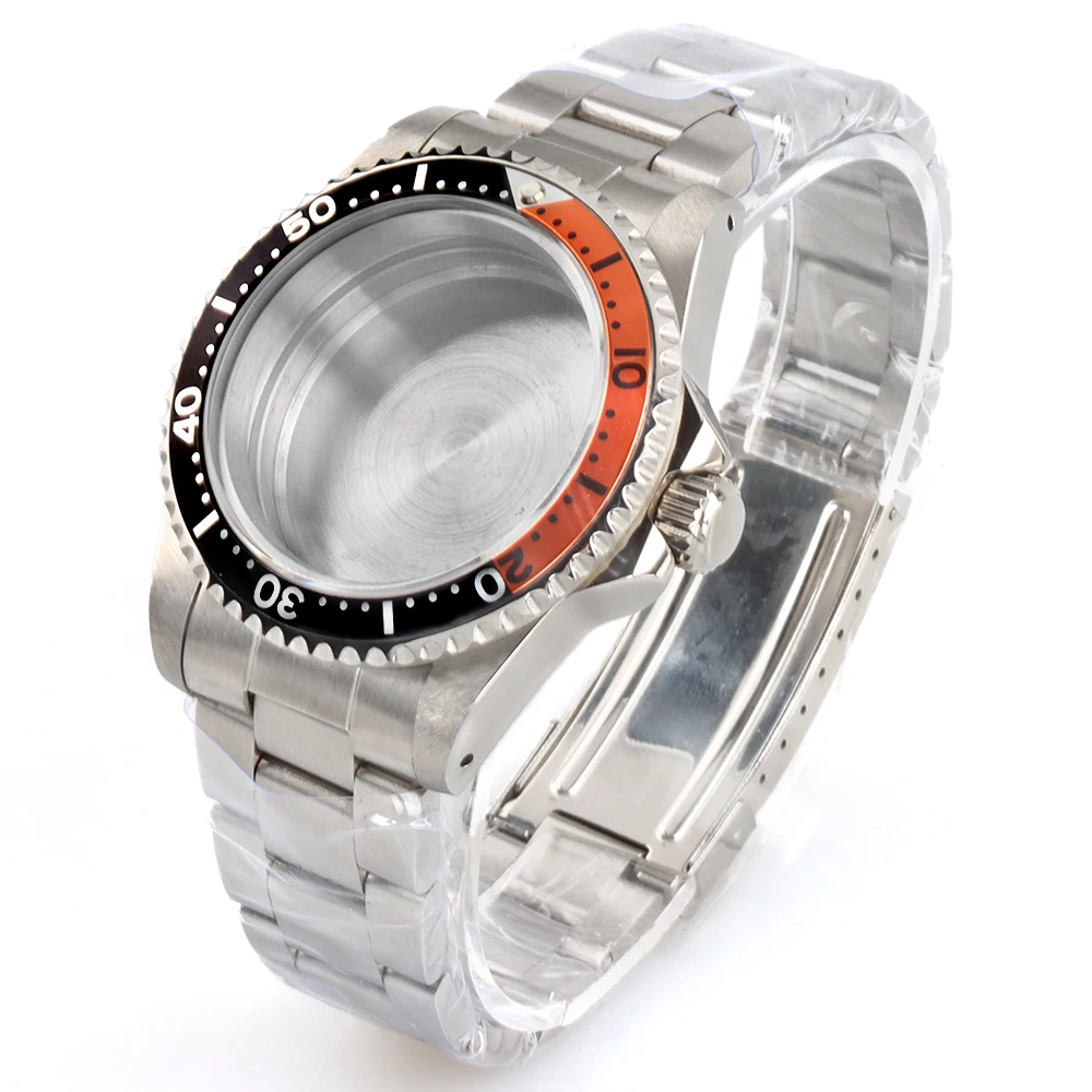 Vintage black orange Bezel 39.5mm Watch Case Sapphire For NH35 NH36 Movement 28.5mm Dial Stainless Steel Jubilee/Oyster Bracelet