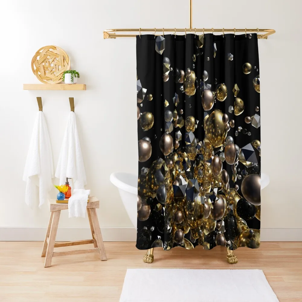 

Elegant Abstract Geometry Explosion -Gold and Silver,Black- Shower Curtain Shower Bathroom Luxury Bathroom For Bathroom Curtain