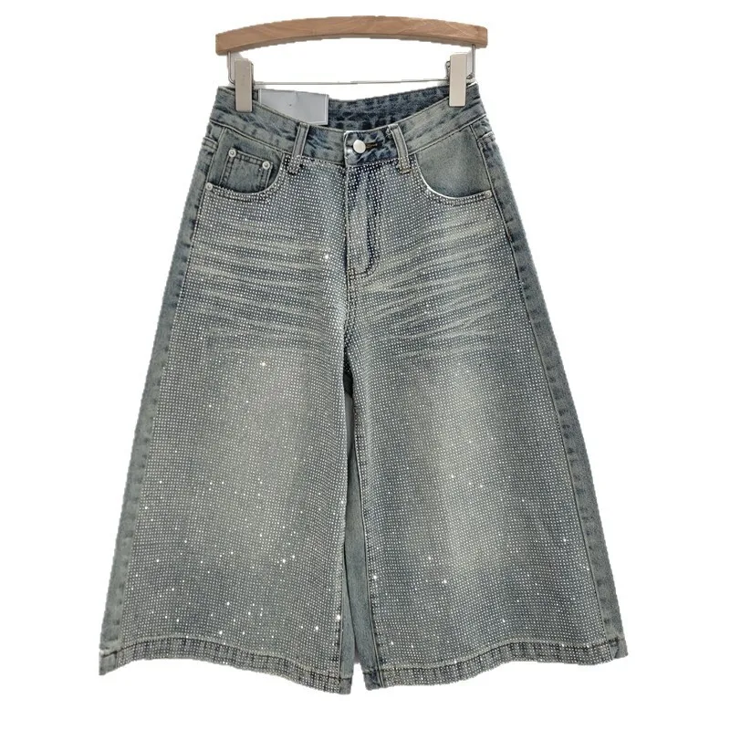 ANJY, novedad de verano, pantalones vaqueros elegantes para mujer, pantalones cortos con tachuelas de diamantes, pantalones vaqueros desgastados rectos, pantalones cortos elegantes de calle alta A10005