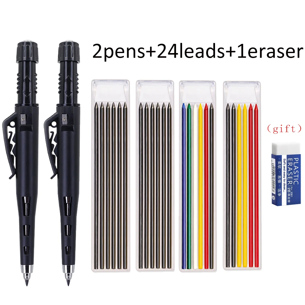2,8 mm houtbewerkingspotloodset met 4 doosjes navulpotloods, voor het aanbrengen van markeringen in diepe gaten en voor technische tekeningen, geschikt voor architecten en timmerlieden.