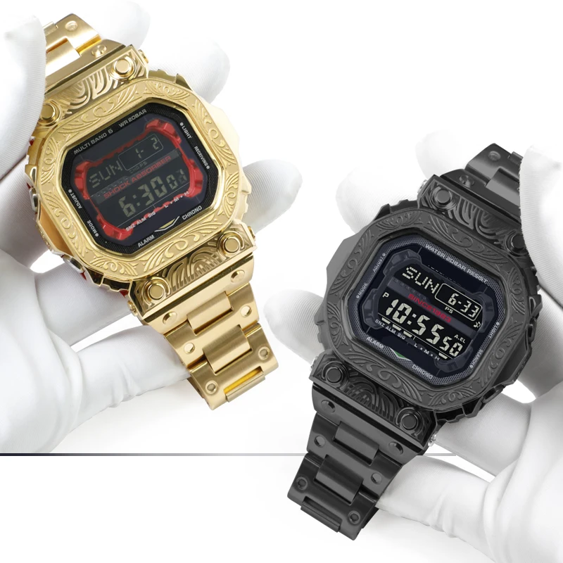 Luxury GX-56BB Big G Watch Modificaiton Kit Carved metal case for Gx56 GXW-56BB Stainlesss Steel Wach Band Bracelet Accessories