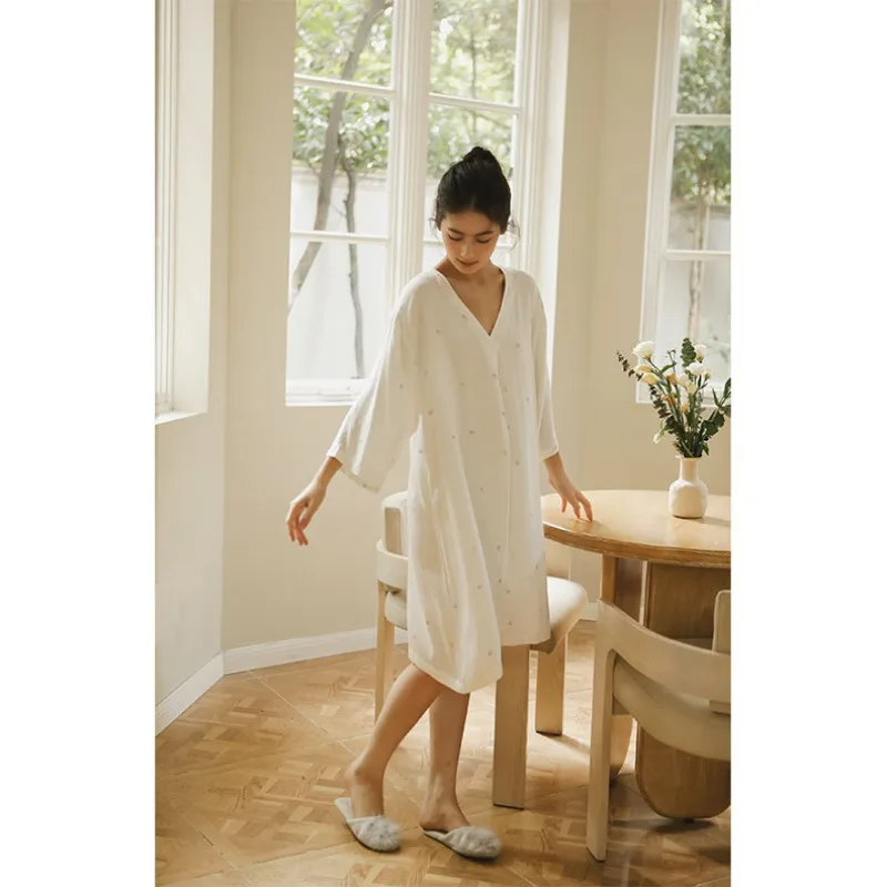 2023 Autumn Satin Light Elegant Printing Long-sleeved Nightgown Women\'s Pullover Pajama Dress Fashionable Age Reducing Sleepwear