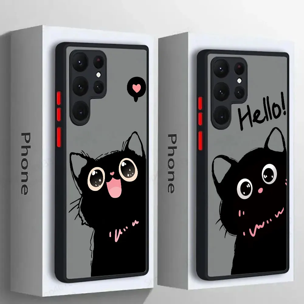 

Funny Cute Black Cat S25 Ultra Case For Samsung Galaxy S25 S24 S23 S21 S20 FE S22 Plus 5G Note 10 20 S24 Ultra Matte Phone Cover