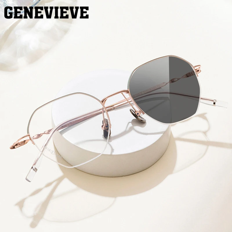 

GENEVIEVE простые ретро сверхлегкие женские фотохромные очки из чистого титана с защитой от синего света, настраиваемые очки по рецепту